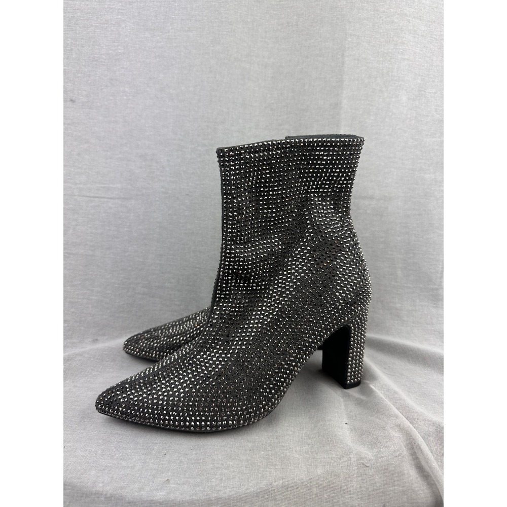 A New Day Womens Rhinestone Ankle Boots Silver Sparkle Block Heel Size 7